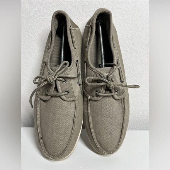 American Eagle Canvas Upper Lace Up Beige Slip On Moccasins Shoes Size 12 - Picture 1 of 10